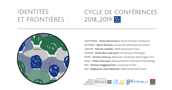 Affiche du cycle de conférences Identités et frontières (2018-2019)